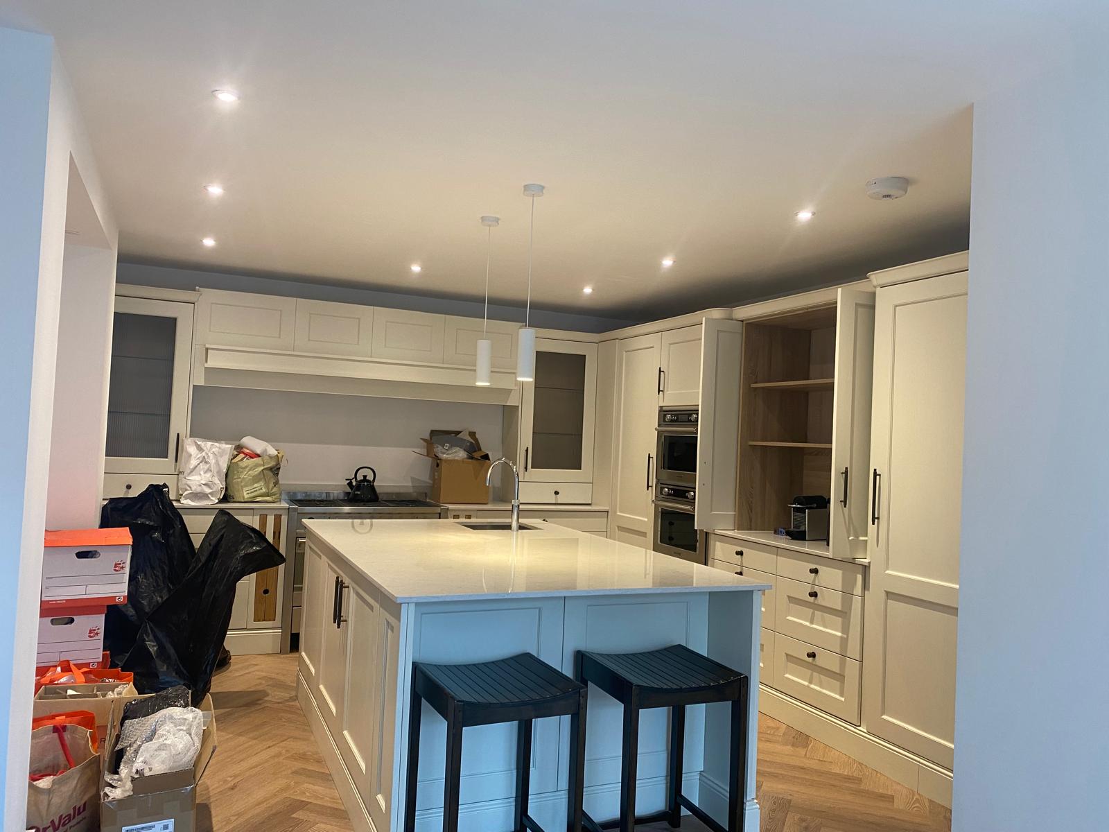Stylish kitchen fit out with spotlights on ceiling